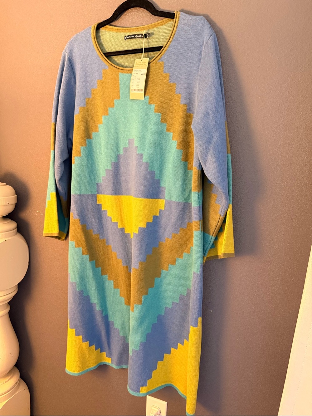 Gudrun Sjöden Colorblock Geometric Long Sleeve Dress in Blue, Yellow & Mint